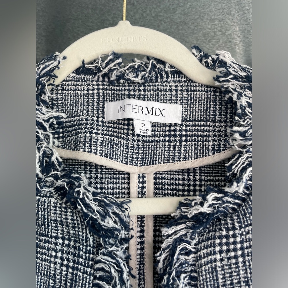 Intermix Tweed Jacket, navy blue, size 2 - Picture 3 of 3